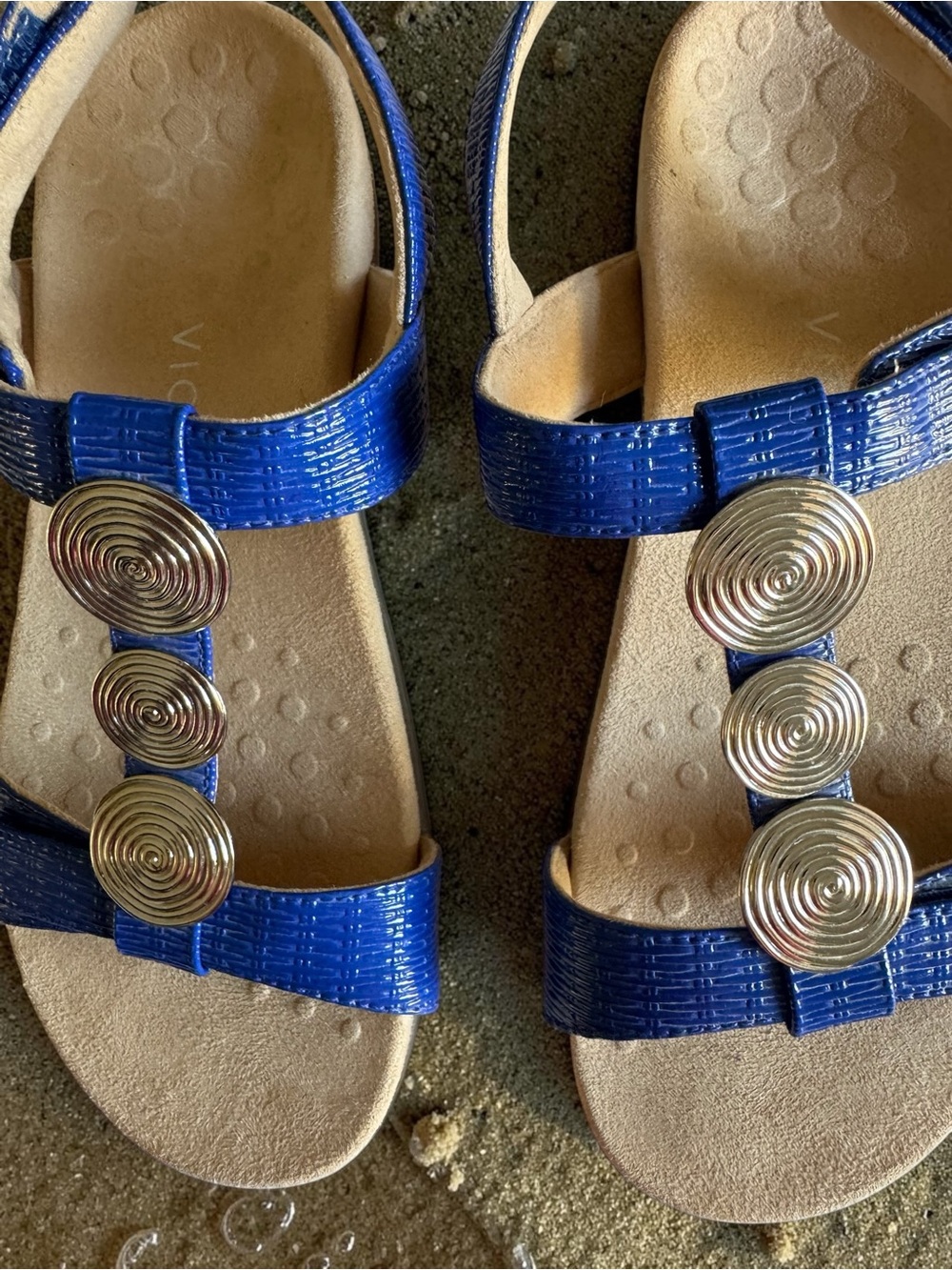 Vionic Farra Blue Lizzard Embossed T-Strap Sandals SZ 7.5 - Picture 5 of 6
